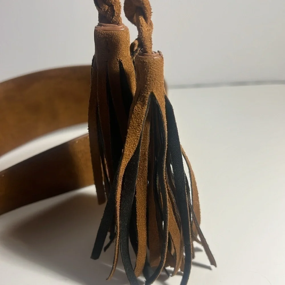 Express one size belt saude obi belt fringe Y2K mocha mouse western